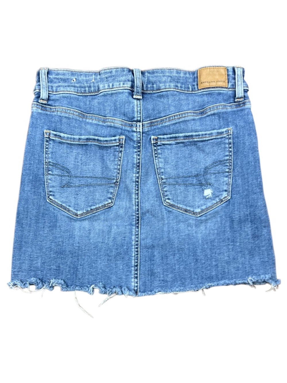 American Eagle Hi-Rise Mini Denim Skirt Size 6 Distressed Raw Hem - Picture 2 of 7